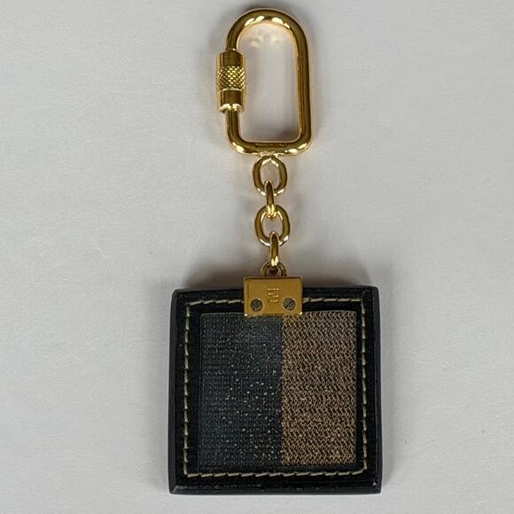 FENDI Mens Iconic Pequin Striped Leather Gold Tone Keychain MINT - Picture 3 of 8